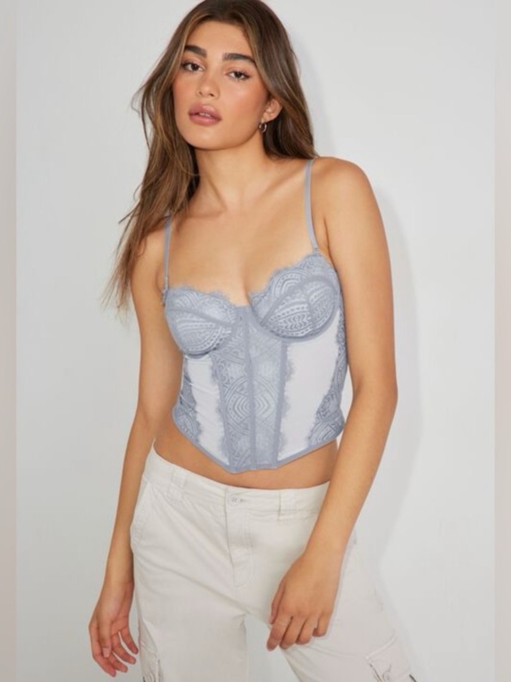 Garage Light Blue Lace Bustier Top